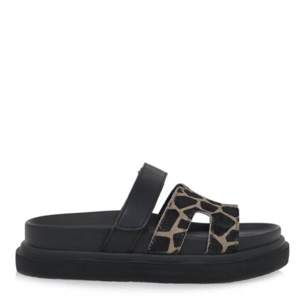 Γυναικεία Δερμάτινα Flatforms Exe HS53023-40V Μαύρο Giraffe Πονυ U403R34021L7