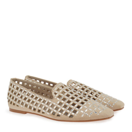 Γυναικεία Παπούτσια Slip-on Exe 0285-1483 Μπεζ Καστόρι Ασημί Στρας W185L483149X