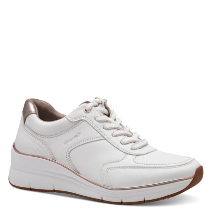 Γυναικεία Ανατομικά Δερμάτινα Sneakers Tamaris 1-23764-43 1A9 Άσπρο/Ρόζ-Χρυσό