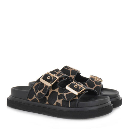 Γυναικεία Δερμάτινα Flat Σανδάλια Exe HS53023-2 Μαύρο GIRAFFE ΠΟΝΥ W403R23228C6