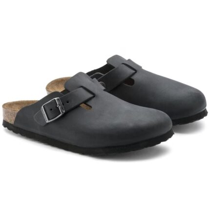 Ανατομικά Δερμάτινα Σαμπό Birkenstock Boston 0059461 Μαύρα Regular Fit