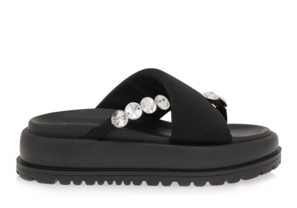Γυναικεία Flatforms Exe 19796-1 Μαύρο Ασημί Στρας W403R9613B04