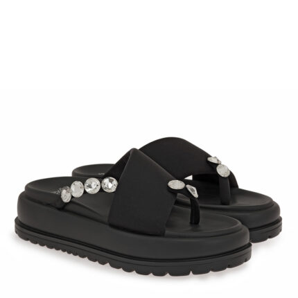 Γυναικεία Flatforms Exe 19796-1 Μαύρο Ασημί Στρας W403R9613B04