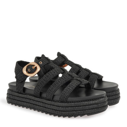 Γυναικείες Πλατφόρεμες SEVEN H8061-8 Μαύρη Ψάθα W421A6193H23